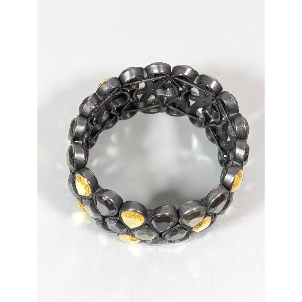 Black Yellow Teardrop Rhinestone Wide‎ Stretch Statement Bracelet